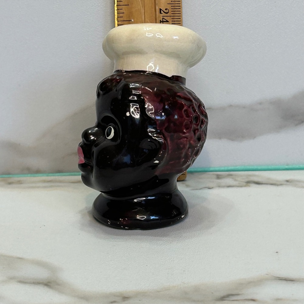 Vintage Ceramic Chef Salt Shaker Black Americana Glossy Kitchen Decor 3.25in - Picture 4 of 9